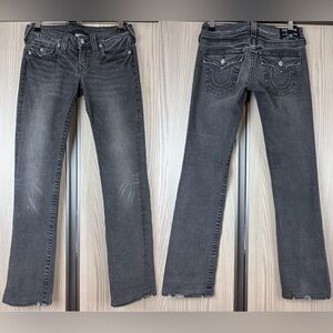 True Religion ‘Billy’ Straight Jeans ~ in Gray Distressed w/ Crystal Button ~ 28